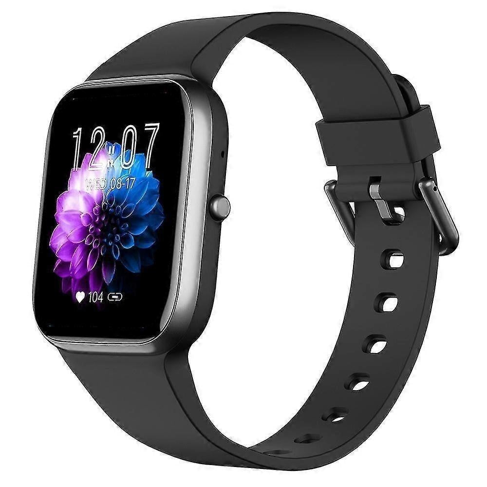 Black smartwatch with a colourful watch face