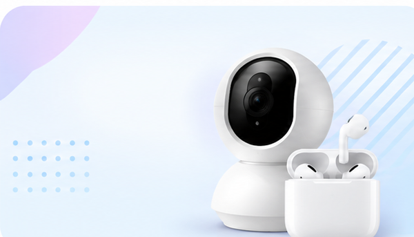 Smart home security camera and wireless earbuds